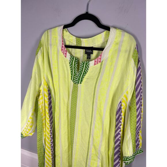 Ulla Popken, Size 20/22, Bright Yellow w/ Colorful Trim Maxi Dress, Plus Size - Picture 4 of 8